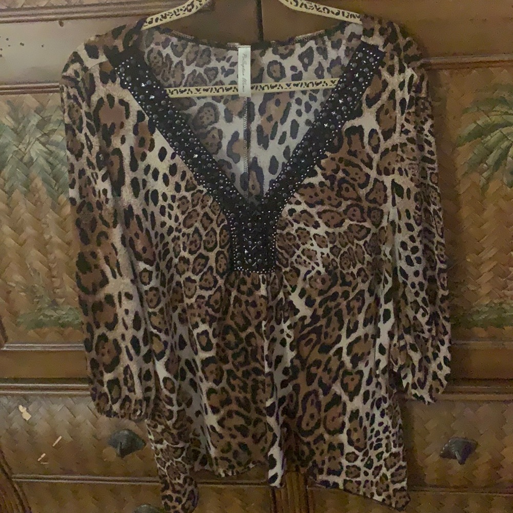 Ladies leopard top 2X Blouse shirt